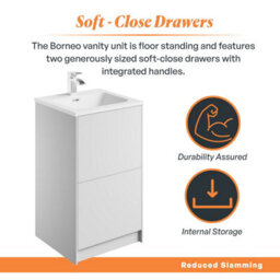 Plum&clay Borneo White Freestanding Vanity Unit & Basin Set Bathroom Furniture (W)500mm (H)855mm - thumbnail 3