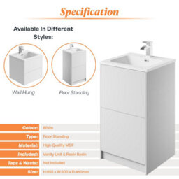 Plum&clay Borneo White Freestanding Vanity Unit & Basin Set Bathroom Furniture (W)500mm (H)855mm - thumbnail 4