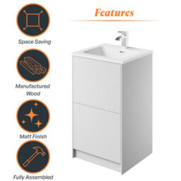 Plum&clay Borneo White Freestanding Vanity Unit & Basin Set Bathroom Furniture (W)500mm (H)855mm - thumbnail 5