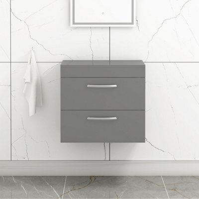 Royal Bathrooms 600mm Wall Hung Vanity Unit 2 Drawer Indigo Grey Gloss - Storage Cabinet - image 1