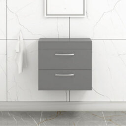 Royal Bathrooms 600mm Wall Hung Vanity Unit 2 Drawer Indigo Grey Gloss - Storage Cabinet - thumbnail 1