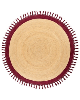 Wyld And Coco 200Cm Round Handwoven Jute Rug Beige With Red Accents Braided Spiral Boho Rustic - image 1