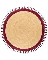 Wyld And Coco 200Cm Round Handwoven Jute Rug Beige With Red Accents Braided Spiral Boho Rustic - thumbnail 1