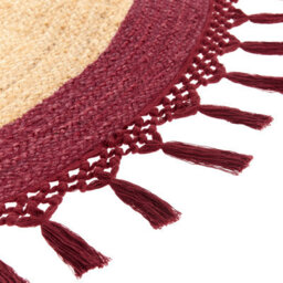 Wyld And Coco 200Cm Round Handwoven Jute Rug Beige With Red Accents Braided Spiral Boho Rustic - thumbnail 5