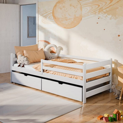 Arte Wooden Bed Leon With Storage Eu Single - Solid Pine Wood Single Bed With Removable Guardrail And Two Drawers - image 1