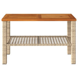 Berkfield Garden Table Beige 70X38X42 Cm Poly Rattan Acacia Wood - thumbnail 4