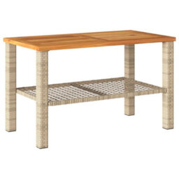 Berkfield Garden Table Beige 70X38X42 Cm Poly Rattan Acacia Wood - thumbnail 2