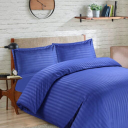 Casabella Satin Stripe Duvet Cover Sets, Single Navy Bedding With Satin Stripes, Single Duvet Set & Pillowcases - thumbnail 2