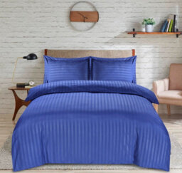 Casabella Satin Stripe Duvet Cover Sets, Single Navy Bedding With Satin Stripes, Single Duvet Set & Pillowcases - thumbnail 3
