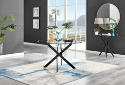 Furniturebox Novara Clear Tempered Glass 120Cm Round Dining Table With Black Starburst Legs & 6 Cream Halle Soft Fabric Chairs - thumbnail 2