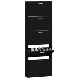Berkfield Shoe Cabinet Black 59X17X169 Cm Engineered Wood - thumbnail 4