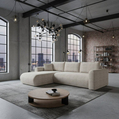 Universal Corner Sofa Bed With Storage Profiled Comfort Modern Fabric Left Or Right Hand 212 122Cm Sleeping Area Light Beige - image 1