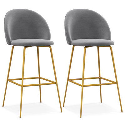 Costway Bar Stools Set Of 2 Velvet Upholstered Bar Height Stools W/ Curved Backs - image 1