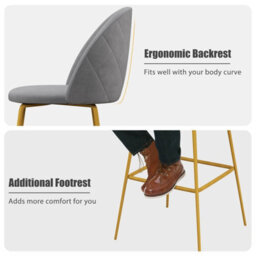 Costway Bar Stools Set Of 2 Velvet Upholstered Bar Height Stools W/ Curved Backs - thumbnail 7