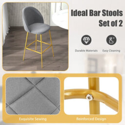 Costway Bar Stools Set Of 2 Velvet Upholstered Bar Height Stools W/ Curved Backs - thumbnail 6