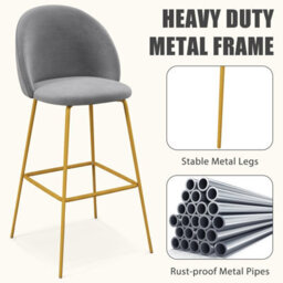 Costway Bar Stools Set Of 2 Velvet Upholstered Bar Height Stools W/ Curved Backs - thumbnail 9