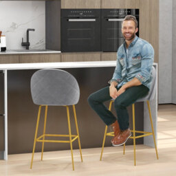 Costway Bar Stools Set Of 2 Velvet Upholstered Bar Height Stools W/ Curved Backs - thumbnail 3