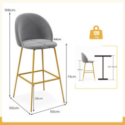 Costway Bar Stools Set Of 2 Velvet Upholstered Bar Height Stools W/ Curved Backs - thumbnail 2