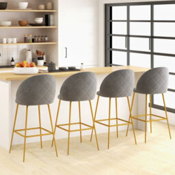 Costway Bar Stools Set Of 2 Velvet Upholstered Bar Height Stools W/ Curved Backs - thumbnail 5