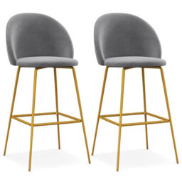 Costway Bar Stools Set Of 2 Velvet Upholstered Bar Height Stools W/ Curved Backs - thumbnail 1