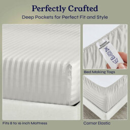 Oxford Homeware White Satin Stripe Fitted Sheet 40Cm Extra Deep Pocket Soft Easy Care Bedding Sheet (W)152Cmx(L)200Cm (King) - thumbnail 4
