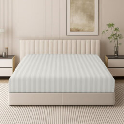 Oxford Homeware White Satin Stripe Fitted Sheet 40Cm Extra Deep Pocket Soft Easy Care Bedding Sheet (W)152Cmx(L)200Cm (King)