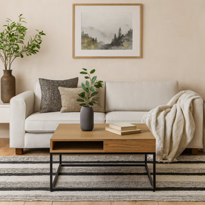 Wyld Haus Pisa Square Wild Oak Effect Coffee Table With Steel Hairpin Base And Open Shelf - image 1