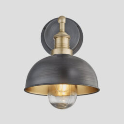 Industville Brooklyn Outdoor & Bathroom  Dome Wall Light, 8 Inch, Pewter & Brass, Brass Holder