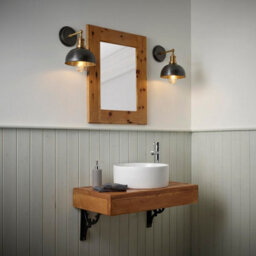 Industville Brooklyn Outdoor & Bathroom  Dome Wall Light, 8 Inch, Pewter & Brass, Brass Holder - thumbnail 4