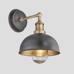 Industville Brooklyn Outdoor & Bathroom  Dome Wall Light, 8 Inch, Pewter & Brass, Brass Holder - thumbnail 2
