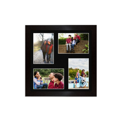 AK Frames 12X12 Matte Black Modern Multi Photo Frame With Black Mount - Holds 4 Apertures (4X) 6X4 Photos - image 1