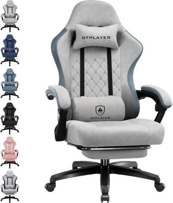 Gtplayer Fabric Gaming Chair With Footrest, Ergonomic Computer Desk Chair With Pocket Spring Cushion Heavy Duty Wide Pc Chair - image 1