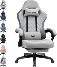 Comhoma Fabric Gaming Chair With Footrest, Ergonomic Computer Desk Chair With Pocket Spring Cushion Heavy Duty Wide Pc Chair