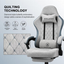 Gtplayer Fabric Gaming Chair With Footrest, Ergonomic Computer Desk Chair With Pocket Spring Cushion Heavy Duty Wide Pc Chair - thumbnail 5