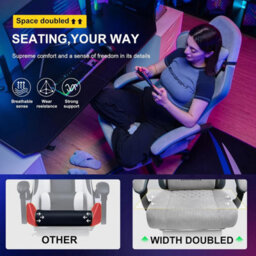 Gtplayer Fabric Gaming Chair With Footrest, Ergonomic Computer Desk Chair With Pocket Spring Cushion Heavy Duty Wide Pc Chair - thumbnail 8