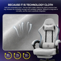 Gtplayer Fabric Gaming Chair With Footrest, Ergonomic Computer Desk Chair With Pocket Spring Cushion Heavy Duty Wide Pc Chair - thumbnail 7