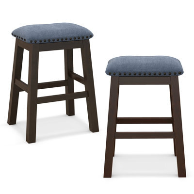 Costway Set Of 2 Bar Stools Saddle Padded Seat Stool 62Cm Counter Height Stools W/ Wood Legs - image 1