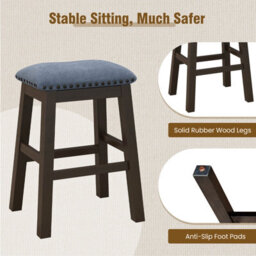 Costway Set Of 2 Bar Stools Saddle Padded Seat Stool 62Cm Counter Height Stools W/ Wood Legs - thumbnail 8