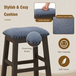Costway Set Of 2 Bar Stools Saddle Padded Seat Stool 62Cm Counter Height Stools W/ Wood Legs - thumbnail 7