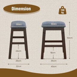 Costway Set Of 2 Bar Stools Saddle Padded Seat Stool 62Cm Counter Height Stools W/ Wood Legs - thumbnail 2