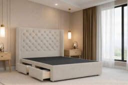 "Nexus Windsor Plush Divan, Cream, 54"" Winged Hb, 2 Drawers Foot-End, Open Coil Mattress, Small Double" - thumbnail 4