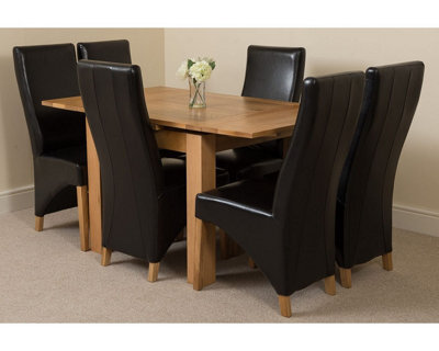 That's Furniture Richmond 90Cm - 150Cm Square Oak Extending Dining Table And 6 Chairs Dining Set With Lola Black Leather Chairs - image 1