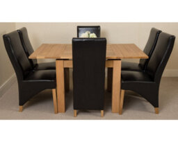 That's Furniture Richmond 90Cm - 150Cm Square Oak Extending Dining Table And 6 Chairs Dining Set With Lola Black Leather Chairs - thumbnail 2