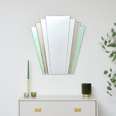 Melody Maison Green & Mocha Glass Art Deco Fan Wall Mirror 75Cm X 68Cm - image 1