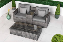 Giardino Havana 2 Seat Modular Sofa Rattan Garden Balcony Furniture Set Outdoor Drinks Cooler Table & 2 Ottomans - Grey - thumbnail 5