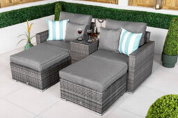 Giardino Havana 2 Seat Modular Sofa Rattan Garden Balcony Furniture Set Outdoor Drinks Cooler Table & 2 Ottomans - Grey - thumbnail 3