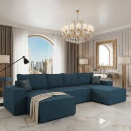 Malaga U Mdf Corner Sofa Bed With Dl Pull Out Seat Storage For Living Room Freestanding Back 370X181X94Cm Torquoise Corduroy - thumbnail 2