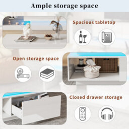 Abrihome White High-Gloss Led Coffee Table With Rgb Lights, Drawer Storage & Display Shelf-Modern Living Room Centre Table - thumbnail 3