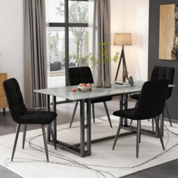 BTM Dining Chair (4 Pcs), Black,4-Set Upholstered Chair Design Chair With Backrest,seat In Velvet Metal Frame - thumbnail 1