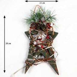Shatchi 30Cm Red Wooden Led Tree Tabletop Centrepiece Christmas Holiday Home Décor With 20 Warm White Leds Green Star - thumbnail 6